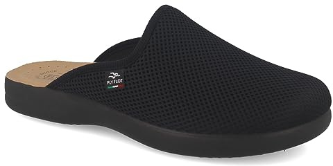 Fly Flot | Classic Man tofflor för män, mesh tofflor, toffel med elastisk övre, Evopell innersula, Svart, 42 EU
