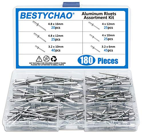 BESTYCHAO 180pcs 6 tailles rivets aveugles en aluminium, kit d'assortiment de rivets pop (argent)