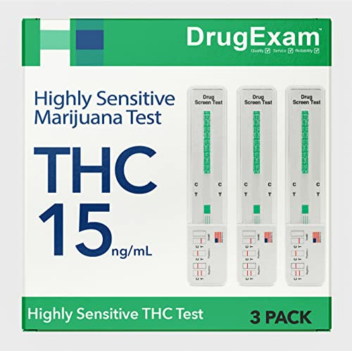 DrugExam 3-pack - DrugExam tillverkad i USA mest känsliga marijuana THC 15 ng/ml läkemedelstestsats med en panel – marijuana drogtest med 15 ng/ml avstängningsnivå för att upptäcka alla former av THC