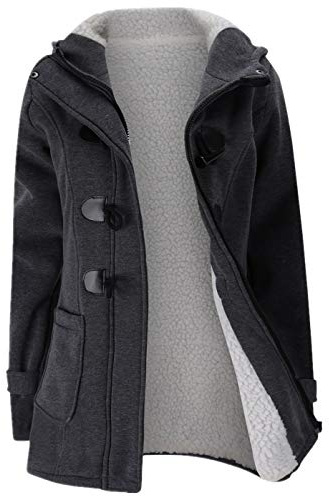 JiangWu Womens Fashion Horn Button Fleece Thicken Coat with Hood Winter Warm Jacket (X-Large, Dark-gray)