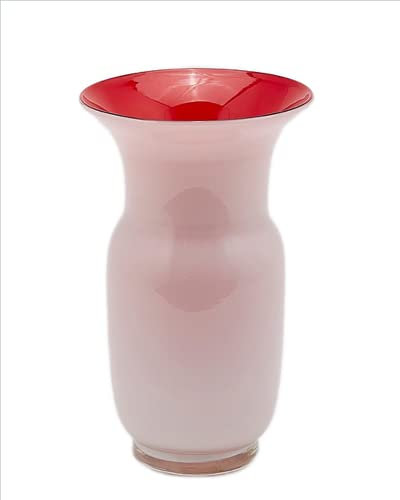 Jarrón de cristal con forma de ánfora, color blanco, exterior y rojo interior, 26,5 x 16,5 cm, color: blanco