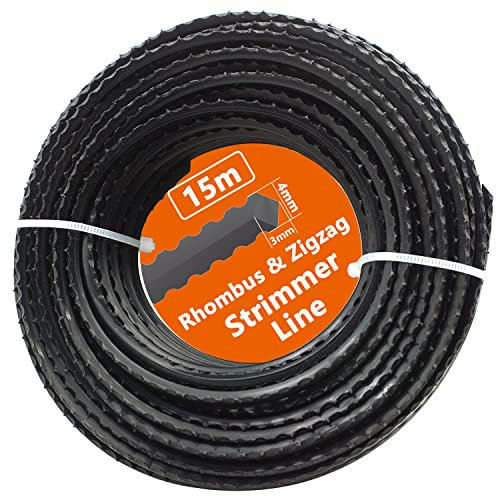 Zeqeey Heavy Duty Rhombus Zigzag Grass Strimmer Line Diameter 3mm - 4mm Length 15m Nylon Trimmer Cord String Wire Rope for Garden Electric Strimmer Grass Trimmer, F3015