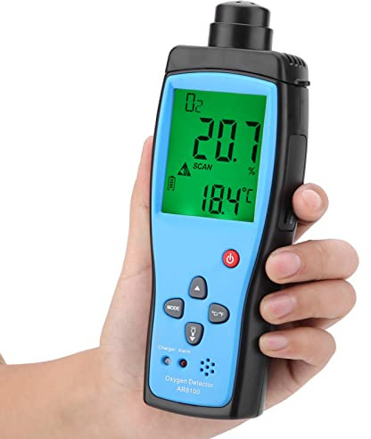 Détecteur de Gaz, Détecteur D'oxygène Portable, Testeur de Compteur D'oxygène Portable, écran LCD Rétroéclairé Rechargeable, Testeur de Qualité de L'air, Alarme Audio et Lumineuse, Anti-poussière et A