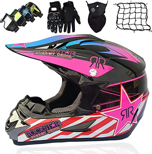 Casco de Motocross para Niños, Casco de Descenso, Casco Integral Adulto Con Gafas Máscara Guantes Red de Casco, Homologado ECE/DOT Casco de Moto Cross para BMX MTB Quad Bike Enduro ATV