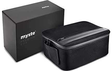 MYSTE BOX Geruchssichere Tasche mit Schloss, Karbonfutter, geruchsdicht, für die Reise, Schwarz, große Aufbewahrungstasche, 28x22x12cm