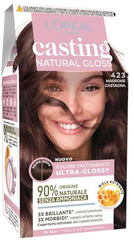 L'Oréal Paris Colorazione Semipermanente Casting Natural Gloss, Colore Trattamento Ultra Glossy, Senza Ammoniaca, Colore: Marrone Castagna 423