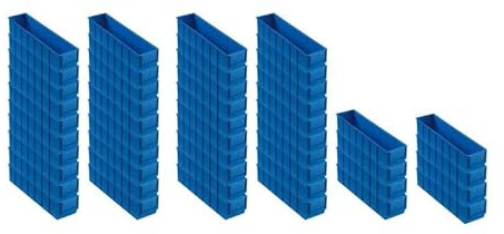 SuperSparSet 48x Blaue Industriebox 400 S | HxBxT 8,1x9,1x40cm | 2,2 Liter | Sichtlagerkasten, Sortimentskasten, Sortimentsbox, Kleinteilebox
