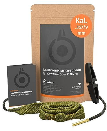 WPW Pistolen Laufreinigungsschnur, Kaliber 9mm, Kaliber .357 Magnum, Kaliber .38 Special, Laufreiniger als Waffenreinigungsset & Waffenreinigung für Kurzwaffen & Handfeuerwaffen