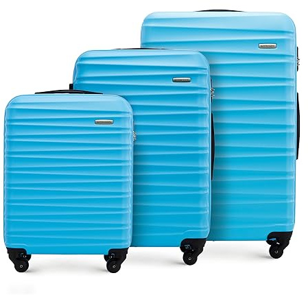 WITTCHEN Reisekoffer 3er Koffer-Set Rollkoffer Trolley Handgepäck Reisekofferset Gepäckset Hartschale aus ABS 4 Spinner-Rollen Zahlenschloss Groove Line blau Lufthansa/Eurowings/Ryanair/Condor