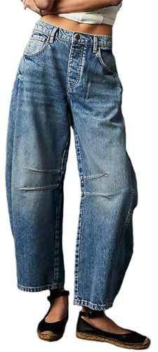 Damen-Jeans mit weitem Bein, Baggy, mittlere Taille, Kurze Ballon-Denim-Hose, Vintage, Boyfriend-Y2K, lockere Streetwear-Jeans, #1-Classic Blue, M