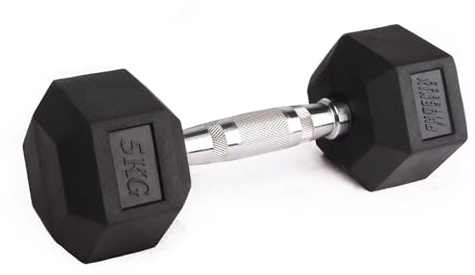 Phoenix Fitness Hex Dumbbell - Single Rubber & Cast Iron Hexagonal Dumbell Hand Weights for Men and Women at Home & Gym - Weight: 5kg