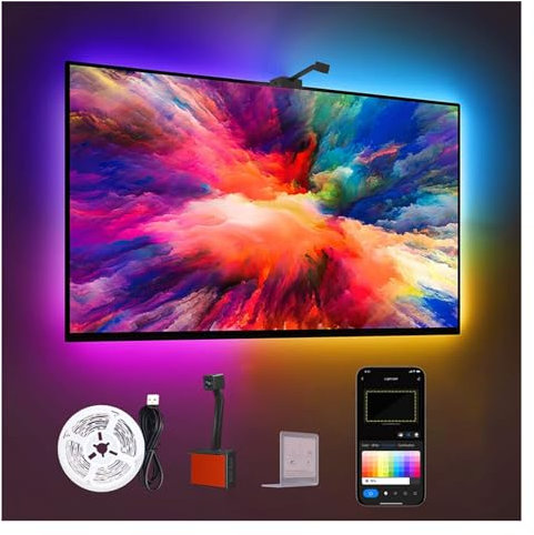 PurezmMoto Luci TV Che Si Sincronizzano con La TV, Immagine di Sincronizzazione TV A LED, Sincronizzazione con Televisori da 55-75 Pollici, 3,8 M Retroilluminazione TV con WiFi Bluetooth Multicolore