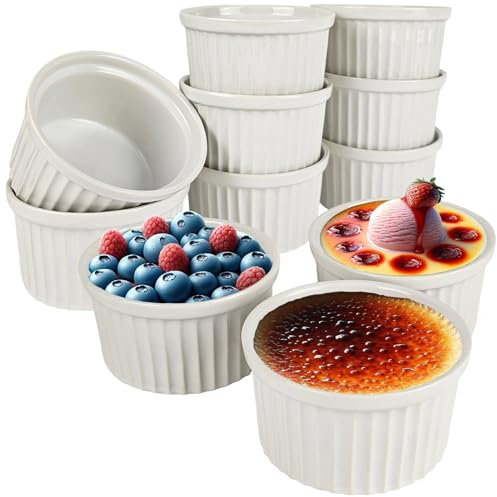 Soufflé Förmchen Crème Brûlée Schälchen 12 Stück, 200ml Soufflé-Förmchen Keramik, für Leckere Würzfleisch, Ragout Fin, Dessertschale, Backofen-, Microwellen-, Spülmaschinenfest