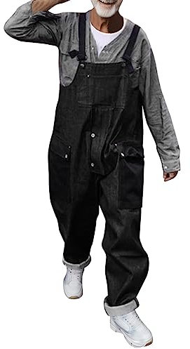 Denim-Jumpsuit für Herren, schwarz, Overall, weites Bein, Rucksackhose, Kollisionsspleißung, Arbeitskleidung, Rucksack, Hose, Herren, mehrere Taschen, Hosenträger amerikanisch, leger, Denim-Hose,