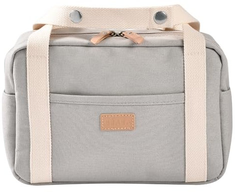 BÉABA, Kinderwagen-Organizer, Baby-Tasche, 5.1L, Kinderwagen- und Fahrradbefestigungen, 7 Taschen, Wasserdicht, Doppelter Reißverschluss, 100% Baumwolle, Mini Paris, Perlgrau