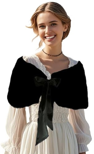 Xvbhaq Stola Damen, kunstfell, Wärme im Winter, Pelzige Jacke, Schwarz, Schleifenstil, Boleros für Täglich, Festlich, Abendkleid, Braut