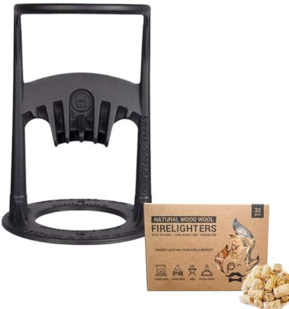 Kindling Cracker Firewood Splitter Bundle With Firelighters. Sturdy & Durable Manual Log Splitter Made From Recycled Cast Iron For Safe Firewood Splitting. Fireplace, Stove, Grill, Pizza Oven & More
