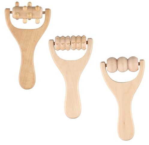 Amexo 3Pcs Wooden Hand Roller Massager Wooden Massage Roller Muscle Rollers Back Massage Roller Hand Roller Trigger Point Massager Self Massage Full Body Muscle Release and Soft Tissue Massage