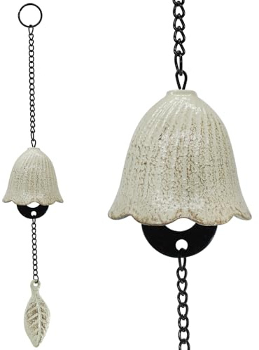 MrMrKura Carillon éolien japonais en forme de feuille, petite cloche à vent à suspendre à l'extérieur en fonte pour décoration de jardin, jardin, cour, maison (blanc)