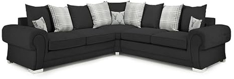 Verona - Corner Sofa - 3 Seater - 2 Seater - Black Fabric - Scatterback Cushions (Corner)