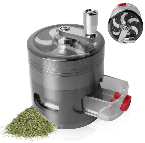 Grinder, Edelstahl Grinder, Handkurbel Kräutermühle Grinder mit Schublade, Tragbare Zinklegierung Gewürzmühle mit 6 Blads, Schnelles Schleifen, 63mm × 79mm