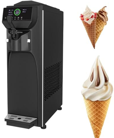 PPLDABNK Macchina per Gelato Soft Commerciale da 3,8 l – Produzione Rapida di 16 l/h, prepara da 5 a 8 Coni contemporaneamente, Pulizia Automatica One-Touch, Schermo Touch Intelligente,Black