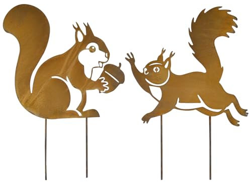 Whemyreat 2 spine da giardino per scoiattoli, in metallo, effetto ruggine, decorazione autunnale per giardino, decorazione da giardino per esterni, decorazione in ruggine per balcone e terrazza