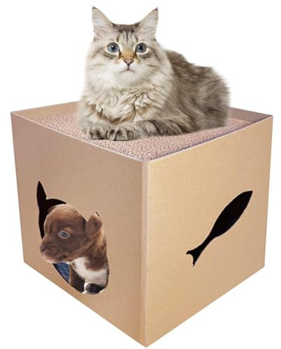 Gazocua Maison À Gratter pour Chat,Maison De Chat avec Tampons À Gratter,Robuste & Réversible,30x30x30 Cm,pour Les Anniversaires des Chats, Les Lapins Et Les Petits Animaux De Compagnie