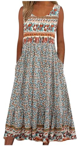 Boho Dresses for Women UK Clearance Italian Short Sleeve Button V Neck Dress with Pocket Ladies Floral Casual Sundress Elegant Swing Midi Dress Loose Pullover Lounge Dresses Beach Holiday Sundress