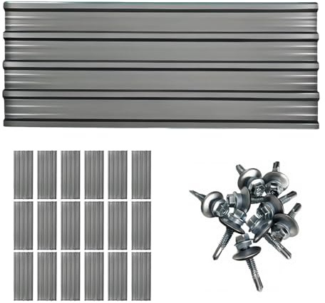 18 Pcs Metal Roofing Panels, L43.3×W17.72 Inch Corrugated Galvanized Roofing Panels Metal Siding Panels with Steel Screws for Pergola, Gazebo, Shed, Outdoor Storage, Chicken Coop, Patio,Garages (Grey)