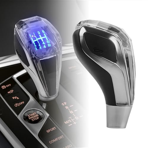 NHHEO Car Universal Gear Shift Knob, Crystal 7 Color Touch-Activated LED Illumination Compatible with Most Vehicles Without Buttons Manual Gear Shifters