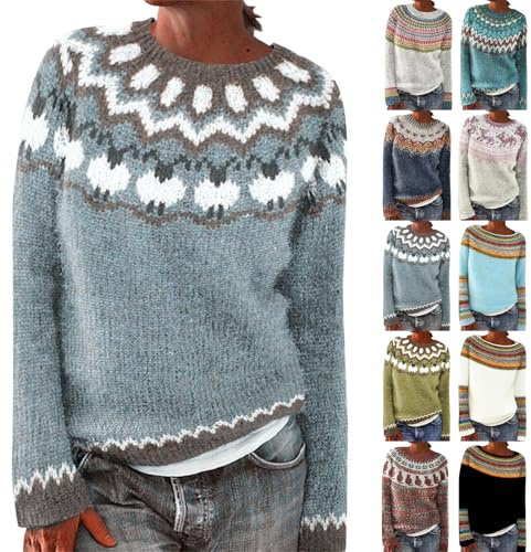 HUIFUAO Fair Isle Maglione Donna Plus Size Norvegese Norvegese Nordic Islandese Maglioni Inverno Spessi Caldi Maglioni di Natale Morbido Maglieria Natale Pullover Vintage Manica Lunga Top, Z01 Giallo