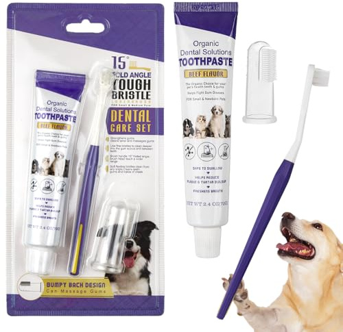 3pcs Toothbrush and Toothpaste for Dogs,Cepillo Dientes Perro Set(70 g Toothpaste+Soft Bristle Brush+Finger Brush),Cepillo de Dientes para Perros Pequeño,Pasta Dental Perros,para Limpieza Dental Perro
