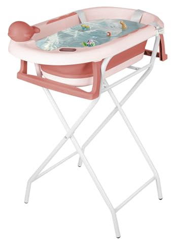 Vasca da bagno per bambini con supporto, vasca da bagno Xxl con supporto per bambino su piede, sicura e confortevole, bacino pieghevole, ideale per la doccia, 81,5 x 48 x 21 cm, colore: rosa