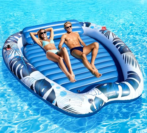 LanOcean Materassino Gonfiabile Mare, 230*170cm Gigante Materassino Gonfiabili Piscina con 2 Portabevande, Lettino Gonfiabile Mare Adulti con Poggiatesta, Gonfiabili Piscine Abbronzante per Giardini