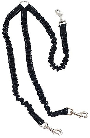 STGOOD Heavy Duty Sturdy 3 Way Nylon No Tangle Dog Pet Coupler Leash Reflective, Adjustable No Pull Elastic Three Way Dog Trainnig Coupler Black (For Three Dogs)