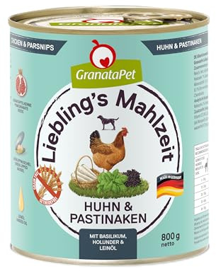 GranataPet Pasto preferito pollo e pastinaca, cibo umido per cani, cibo per cani senza cereali e senza zuccheri aggiunti, 6 x 800 g