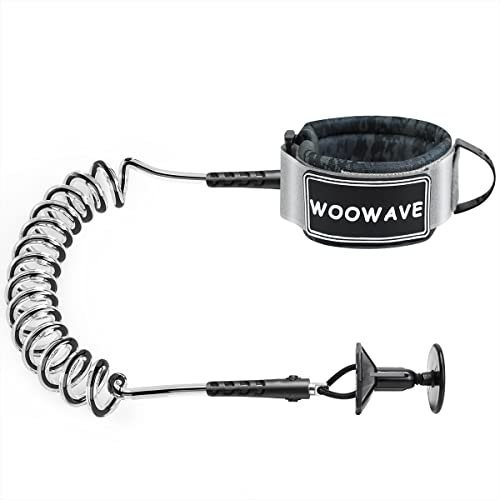 WOOWAVE Bodyboard Leash for Wrist with Plug Preventing Entanglement, Premium Coiled 7mm Bicep Leash Body Board Leash with High-Grade SBR Camouflage Wristband, Black