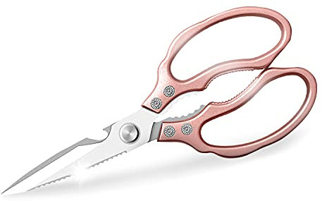 AWINJOY - Tijeras de cocina, resistentes y afiladas, aptas para lavavajillas, accesorios de cocina, tijeras grandes para carne, pollo, pescado, aves de corral, pan de hierbas (champán)