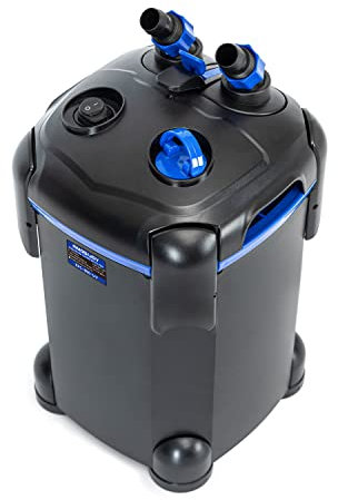 AMOSIJOY 2-Stage Canister Filter, Ultra-Quiet External Aquarium Filter with UV Sterilizer and Free Media for Large Fish Tanks and Aquariums (225GPH)