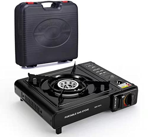 SMH LINE® Réchaud de camping portable et compact, 1 feu, puissance 2 670 W. Cuisinière à cartouche gaz portable pour camping et randonnée avec mallette de transport.
