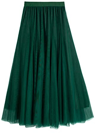 iyoimono Gonna da donna in tulle, pieghe, vita alta, in rete, per il tempo libero, alla moda, in pizzo, gonna plissettata, casual, primaverile, verde scuro, Einheitsgröße