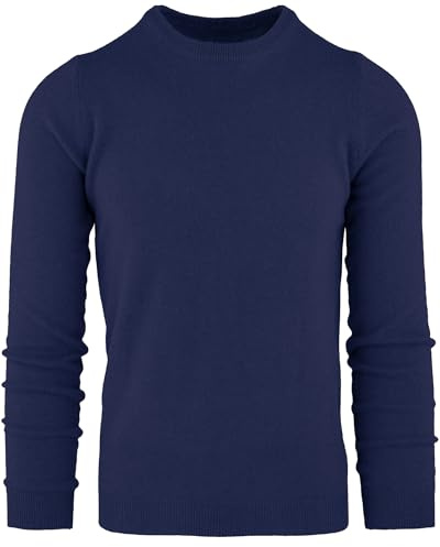 Cashmere Zone-Girocollo Maglione Uomo Pullover Invernale Manica Lunga Invernale Caldo in 5% Cashmere 25% Lana, 30% Viscosa e 40% Poliamide (XL, Blu)
