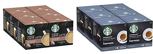 STARBUCKS Espresso Dark Roast De Nescafe Dolce Gusto Cápsulas De Café De Tostado Intenso 6 X Caja De 12 Unidades & Caffe Latte de Nescafe Dolce Gusto Cápsulas de café, 6 x caja de 6+6 unidades