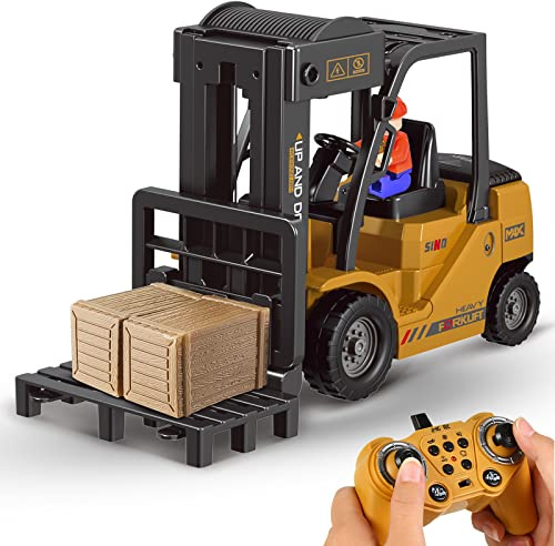 Leopmase Remote Control Forklift 11 Channel Rc Forklift Cranes Construction Toys, w/Boxes/Sound and Light Spray, Two Rechargeable Batteries, Kids Forklift Toy Christmas & Birthday Gifts