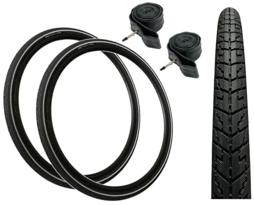 Baldys 700 x 40c Hybrid/Trekking Bike Slick Tyres 5mm Puncture Protection BLACK & Presta Valve Inner Tubes (Pack of 2)
