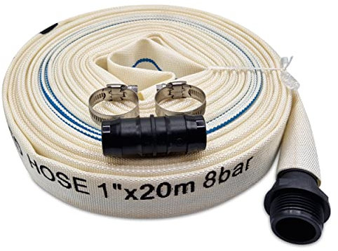 Ultimate Heavy Duty Discharge Hose Pipe Set - 20m x 25mm Diameter, Complete with 2 Clips, Joiner Coupler, and Pond Connector for use with Submersible & Other Water Pumps. Set by MYPURECORE