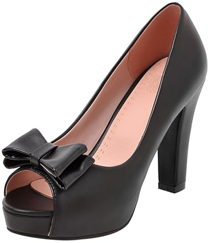 Lroey Reoly Décolleté con Tacco Largo da Donna, Pompe al Tallone Alto Peep Toe Senza Chiusura Vestito Pumps con Plateau Bowknot Semplici Nejkjb Nero Numero 37 EU