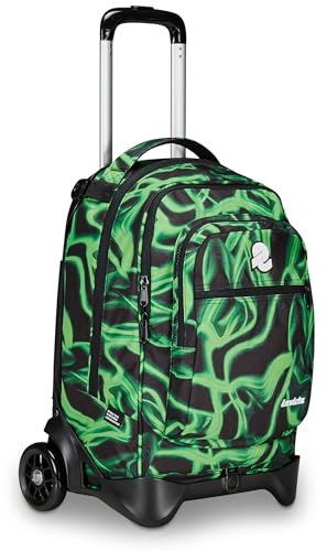 Invicta Plug Fantasy Schultrolley, Grün, Mehrzweck-Rucksack, Doppelfach mit abnehmbarem Wagen, PC-Tasche, Trinkflasche und Tasche mit Organizer, mittelgroße Trolley, Reisen, Jungen, grün, Taglia