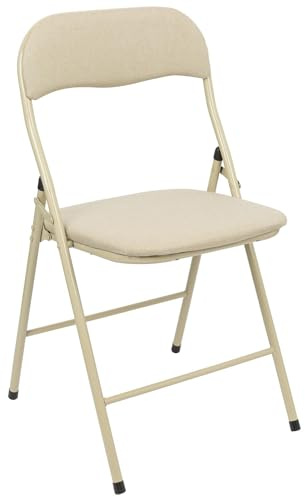 Harbour Housewares Fabric Padded Folding Chair - Beige - Cushioned Foldable Chair with Metal Frame Fabric Upholstered Seat Folding Seats Indoor for Home, Dining, Office